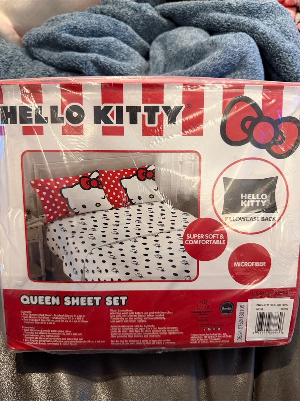 Hello Kitty Queen Sheet Set in Red, White & Black Polka Dot Design